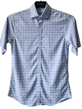 Small Shirt Blue Check Gingham Jos A Bank Tailored Fit Traveler Performance S/S